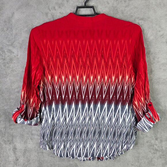 Cato Womens Red Ombre Zigzag Blouse 3/4 Sleeves Button Up 100% Rayon Size XL - Picture 5 of 9